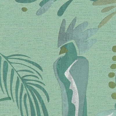 Tapetes ar tropu augiem un putniem, lina izskats: zaļā, 1367566 AS Creation
