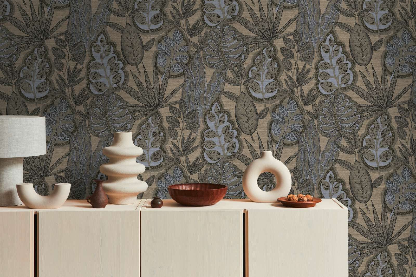 Tapetes ar tropu lapām grafiskajā dizainā: bēšā, brūna, 393465 AS Creation