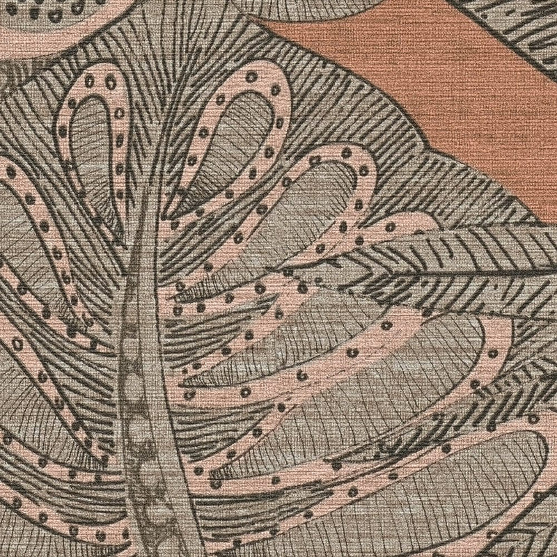 Tapetes ar tropu lapām grafiskajā dizainā: oranža, brūna, 1400366 AS Creation