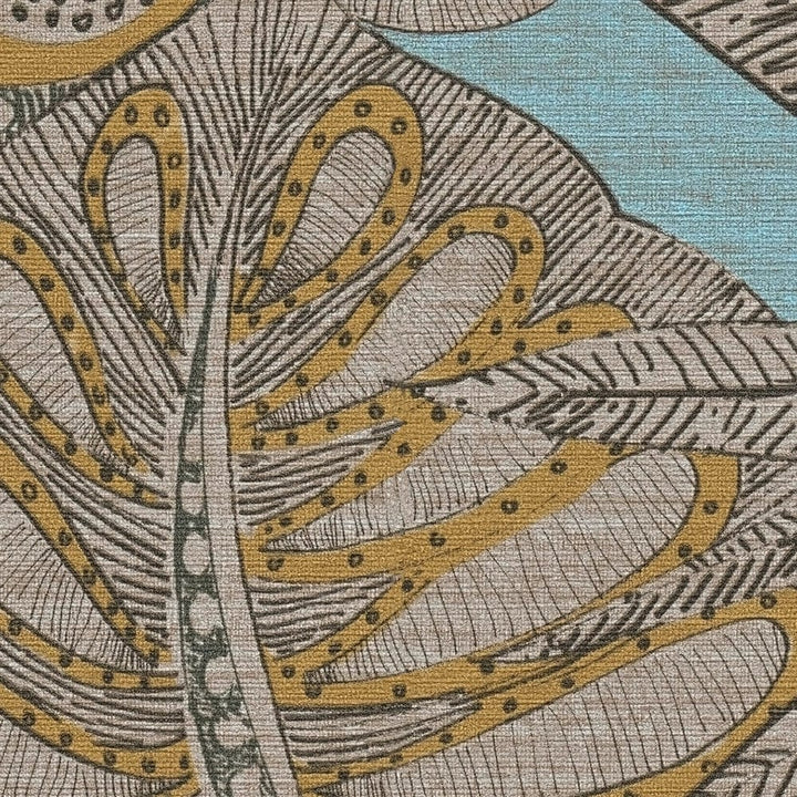 Tapetes ar tropu lapām grafiskajā dizainā: tirkīza, brūna, 393464 AS Creation