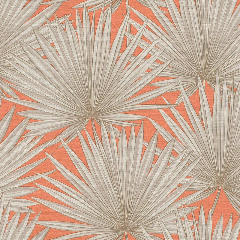 Tapetai su atogrąžų lapų oranžinės ir pilkos spalvos, 1373367 AS Creation