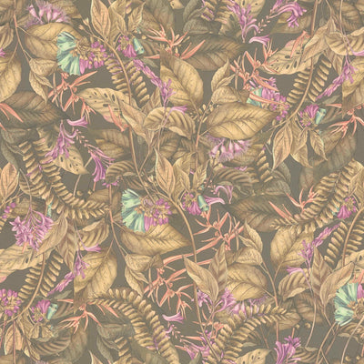 Tropical leaves and flowers wallpaper: brown, purple, 1402015 AS Creation