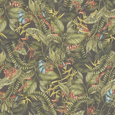 Wallpaper with tropical leaves and flowers: green, 1402013 AS Creation