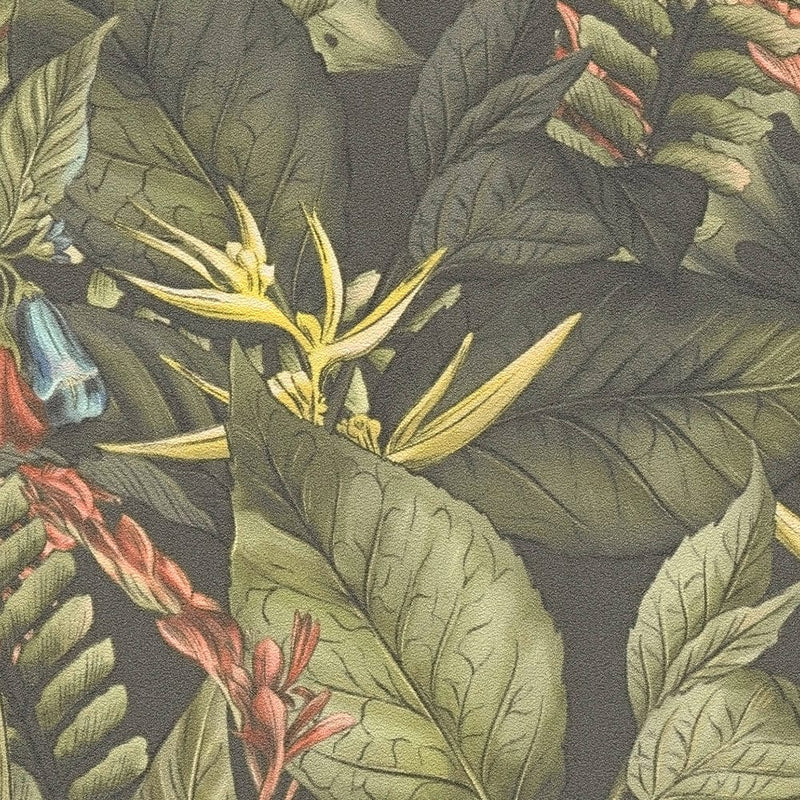 Taustakuva trooppisia lehtiä ja kukkia: vihreä, 1402013 AS Creation