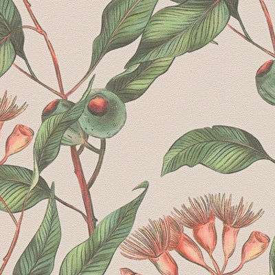 Tropical flowers and leaves wallpaper: beige, pink, green, 1402076 AS Creation