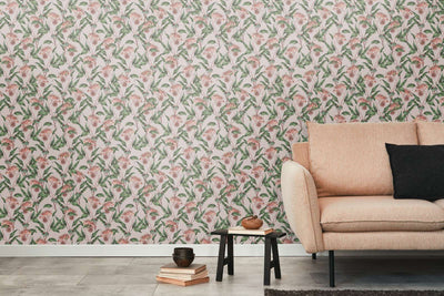 Tropical flowers and leaves wallpaper: beige, pink, green, 1402076 AS Creation