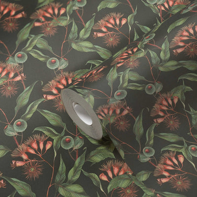 Tropical flowers and leaves wallpaper in green and black, 1402075 AS Creation