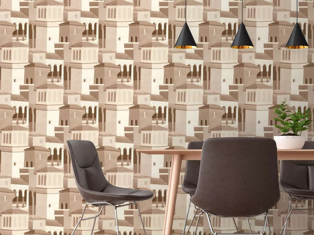 Tapetes ar Vidusjūras arhitektūras motīvu | brūna, bēša - 3012475 AS Creation