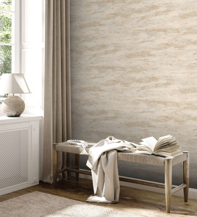 Wallpaper with light wavy pattern and shimmer effect: beige, 1372416 AS Creation