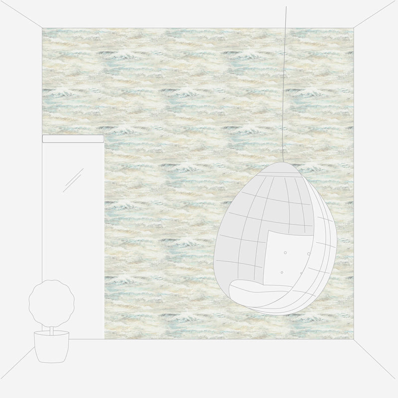 Wallpaper with wave motif and gloss effect - beige, blue, 1263453 AS Creation
