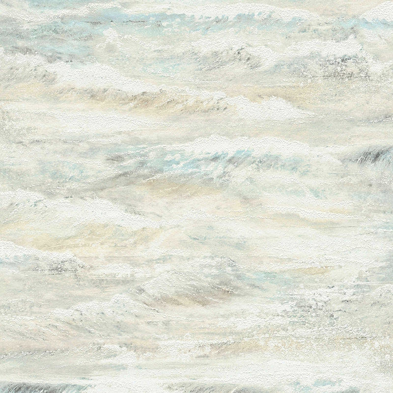 Wallpaper with wave motif and gloss effect - beige, blue, 1263453 AS Creation