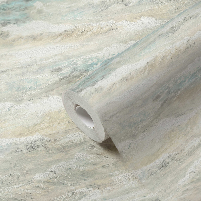 Wallpaper with wave motif and gloss effect - beige, blue, 1263453 AS Creation