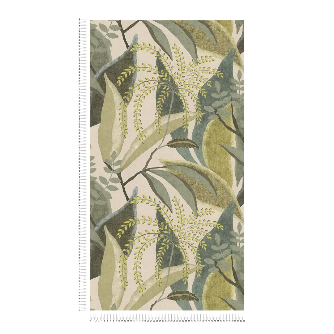Tapetes ar zaļām lapām uz krēmkrāsas fona, matētas - 3012470 AS Creation