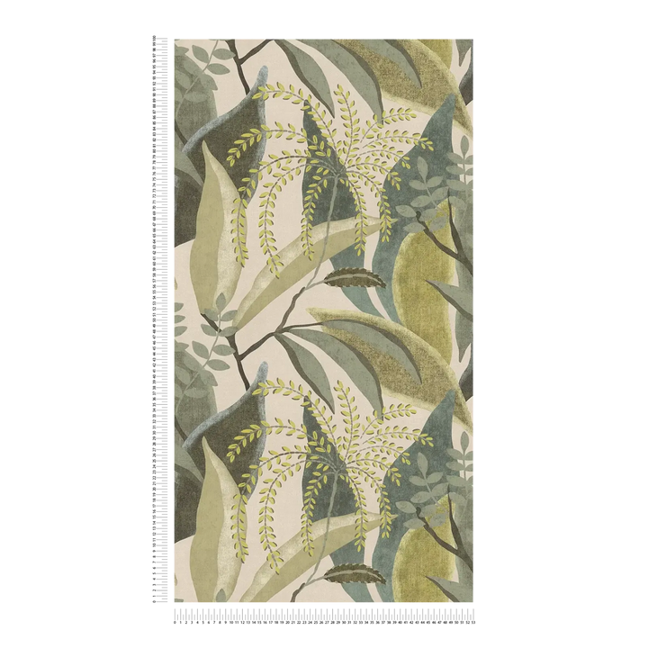 Tapetes ar zaļām lapām uz krēmkrāsas fona, matētas - 3012470 AS Creation