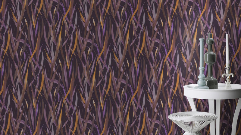 Wallpaper with grass blades in purple, RASCH, 1205003 AS Creation