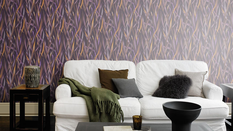 Wallpaper with grass blades in purple, RASCH, 1205003 AS Creation