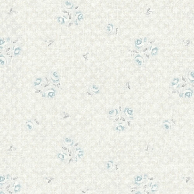 Wallpaper with flowers in shabby chic: grey and blue - 1373022 AS Creation