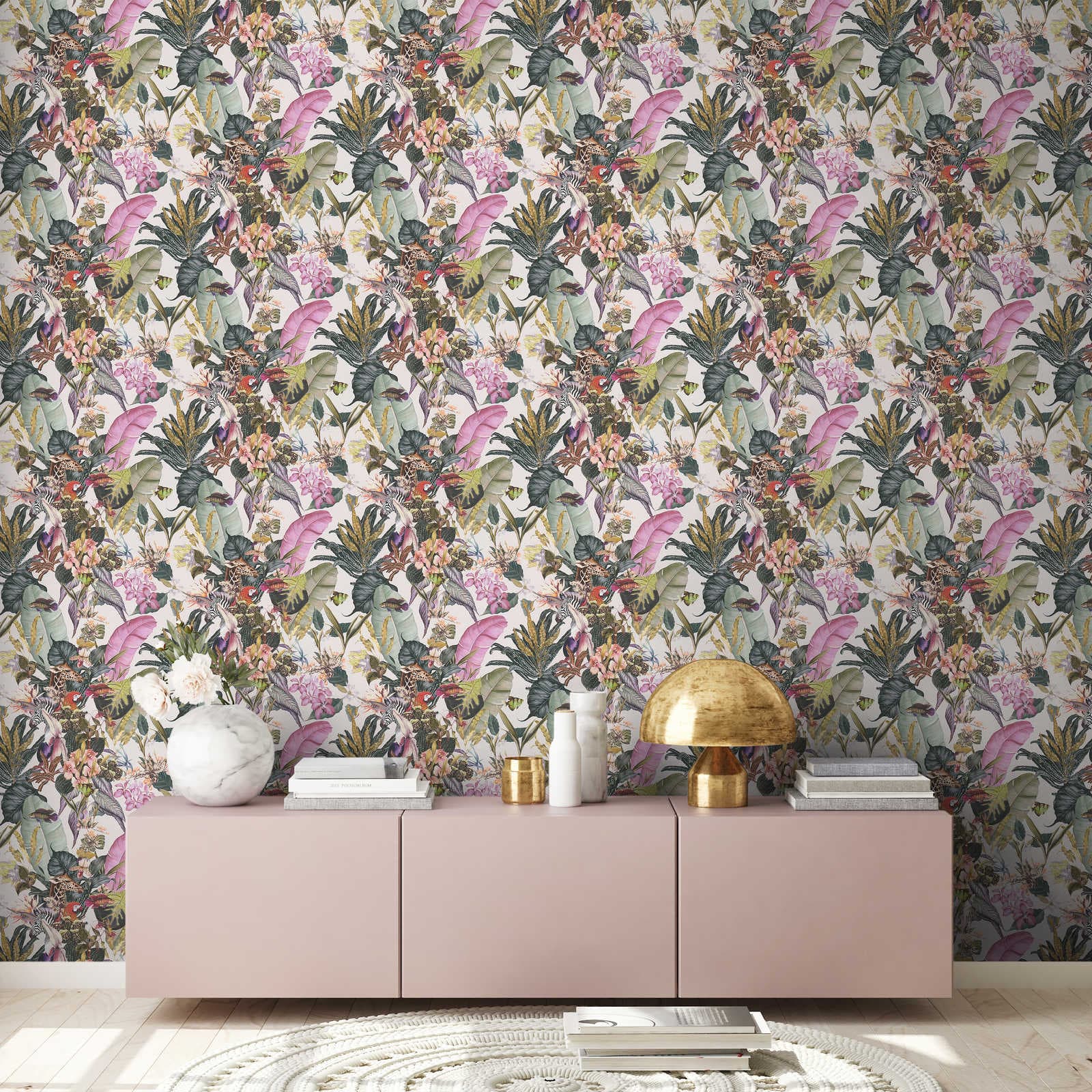 Tapetes ar ziediem un dzīvniekiem - daudzkrāsainas - 1351503 AS Creation