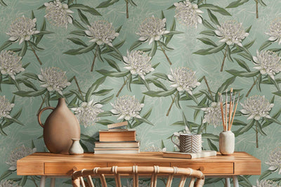 Wallpaper with flowers and leaves: green, 1402122 AS Creation