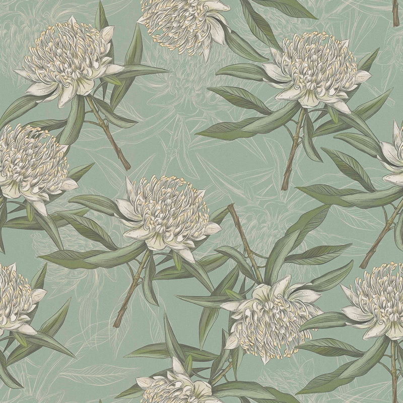 Wallpaper with flowers and leaves: green, 1402122 AS Creation