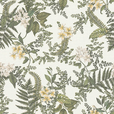 Wallpaper with flowers and fern leaves: green and white, 1402003 AS Creation