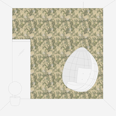 Wallpaper with flowers and fern leaves: green and beige, 1402001 AS Creation