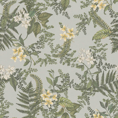 Wallpaper with flowers and fern leaves: green and grey, 1402002 AS Creation