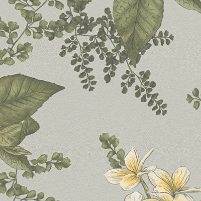 Wallpaper with flowers and fern leaves: green and grey, 1402002 AS Creation