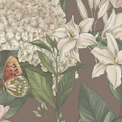 Wallpaper with flowers and butterflies, matt: AS Creation 1402027 AS Creation