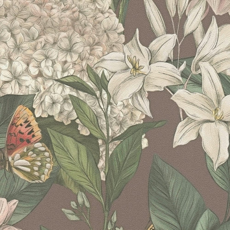 Wallpaper with flowers and butterflies, matt: AS Creation 1402027 AS Creation