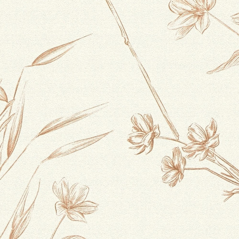 Wallpaper with flowers and butterflies, matt: white, beige, 1402037 AS Creation