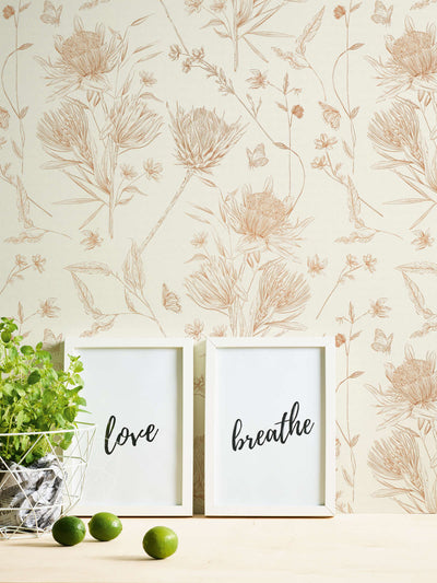 Wallpaper with flowers and butterflies, matt: white, beige, 1402037 AS Creation