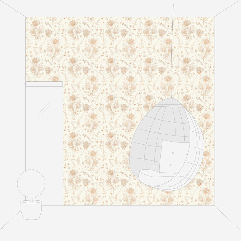 Wallpaper with flowers and butterflies, matt: white, beige, 1402037 AS Creation