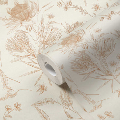 Wallpaper with flowers and butterflies, matt: white, beige, 1402037 AS Creation