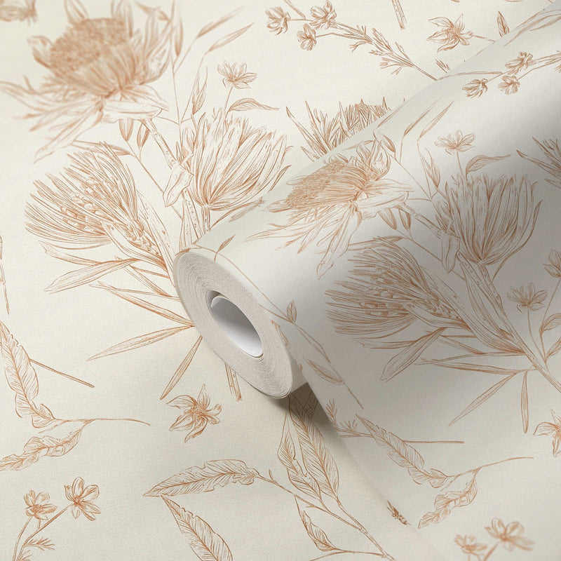 Wallpaper with flowers and butterflies, matt: white, beige, 1402037 AS Creation