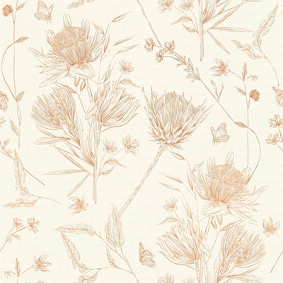 Wallpaper with flowers and butterflies, matt: white, beige, 1402037 AS Creation