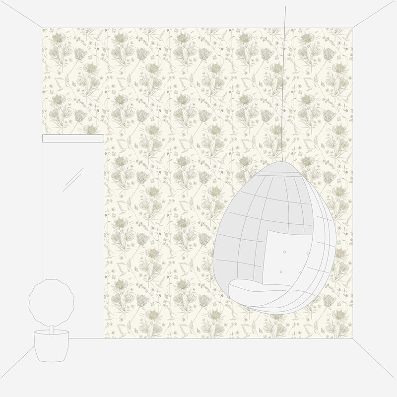 Wallpaper with flowers and butterflies, matt: cream, green, 1402041 AS Creation