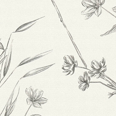 Tapetai su gėlėmis ir drugeliais, matiniai: juodai balti, 1402040 AS Creation