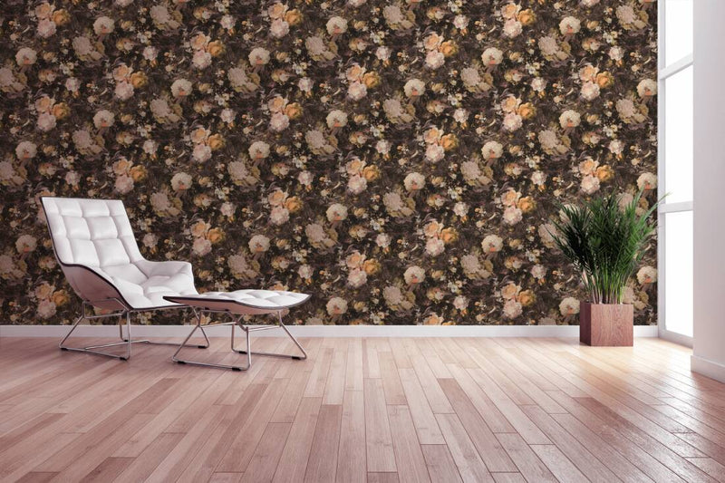Wallpaper with floral design in vintage styl yellow tones, 1366164 AS Creation