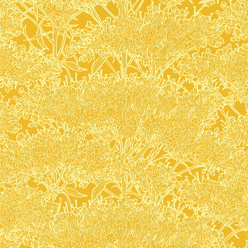 Tapetes ar ziedu kontūriem dzeltenā krāsā 1322073 AS Creation