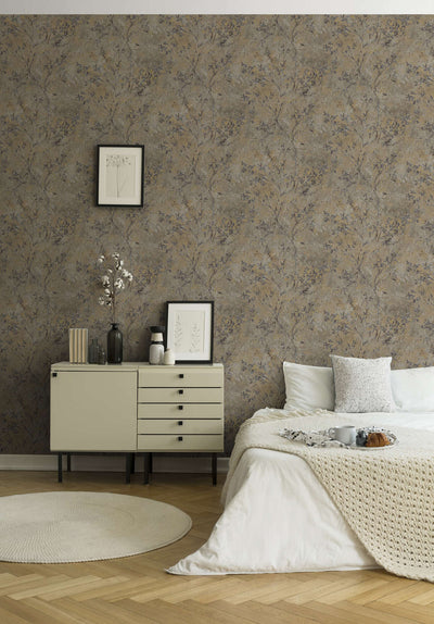 Wallpaper with floral pattern in watercolour style - brown, gold, 1406325 AS Creation