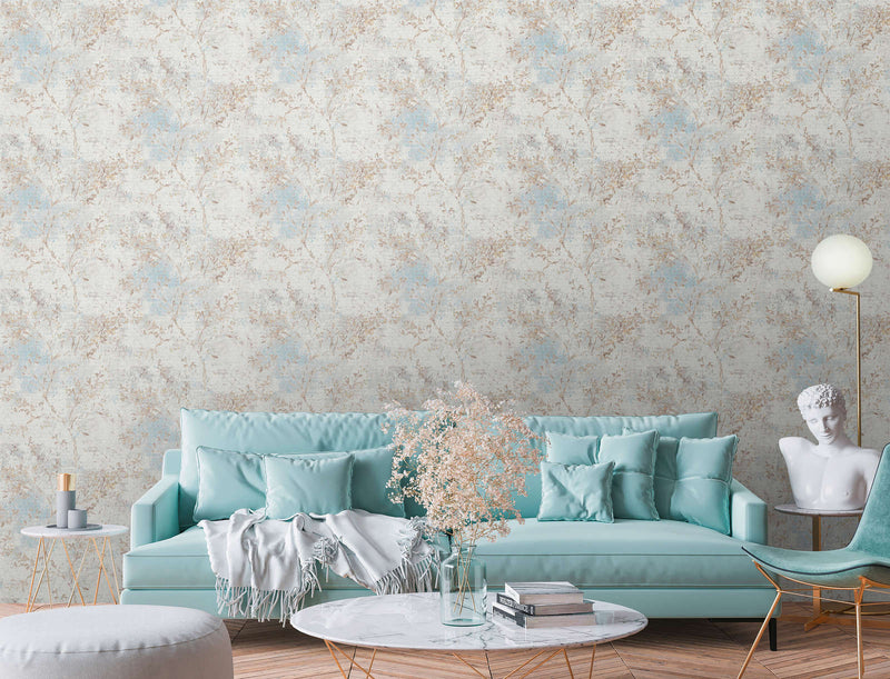 Wallpaper with floral pattern in watercolour style - grey, blue, beige, 1406326 AS Creation