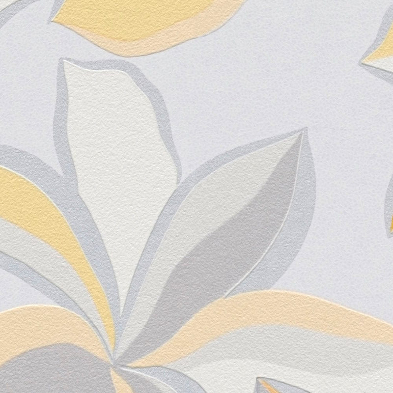 Wallpaper with floral pattern with glossy effect and fine texture, yellow, grey, 1367734 AS Creation