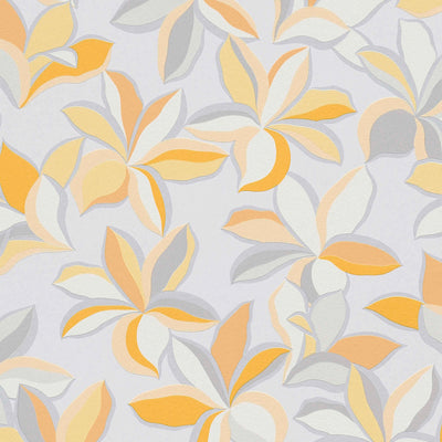 Wallpaper with floral pattern with glossy effect and fine texture, yellow, grey, 1367734 AS Creation