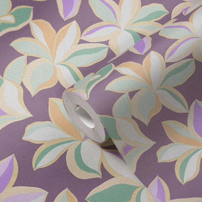 Wallpaper with floral pattern with glossy effect and fine texture, purple, 1367732 AS Creation