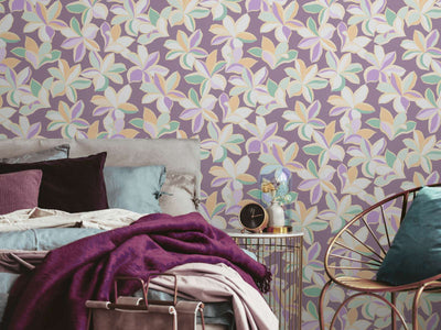 Wallpaper with floral pattern with glossy effect and fine texture, purple, 1367732 AS Creation