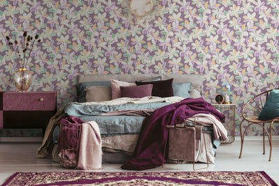 Wallpaper with floral pattern with glossy effect and fine texture, purple, 1367732 AS Creation