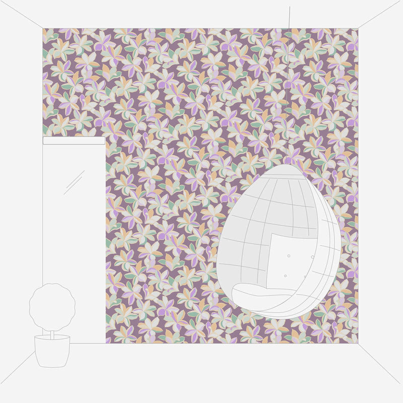 Tapetai su gėlių raštais, blizgūs ir švelnios tekstūros, violetinės spalvos, 1367732 AS Creation