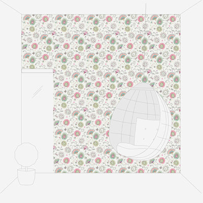 Tapetes ar ziedu rakstu spilgtās krāsās - krémkrāsā, zaļā, rozā, 1367577 AS Creation