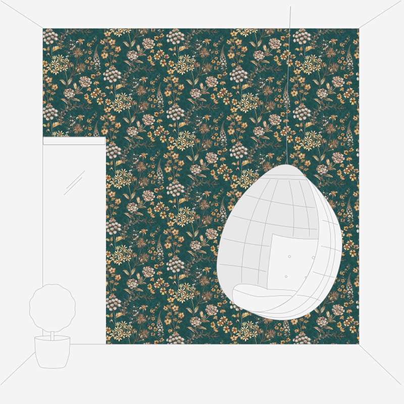 Wallpaper with floral pattern on graphic teal background, 1374006 AS Creation